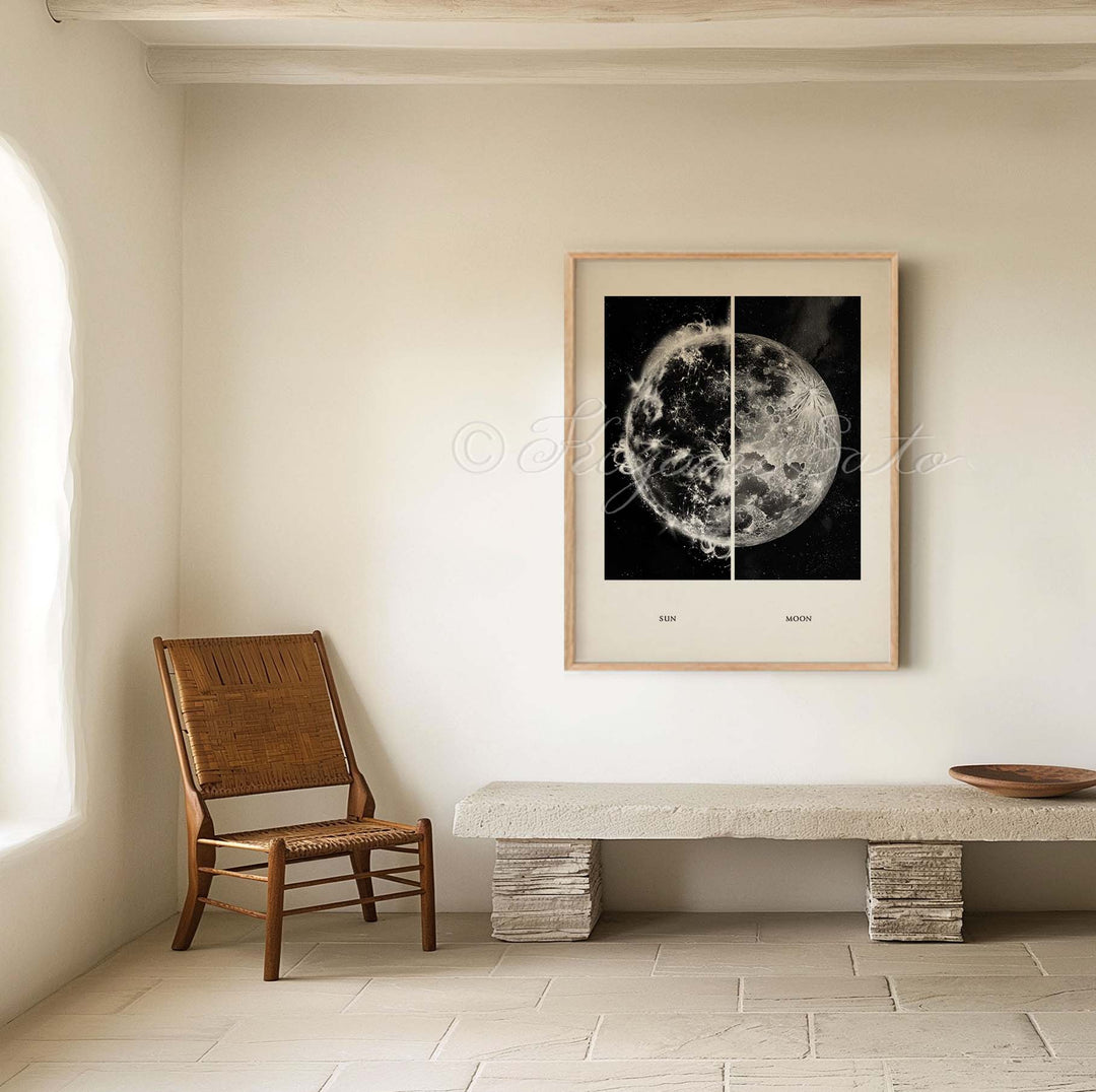 Sun &amp; Moon Vintage style Print