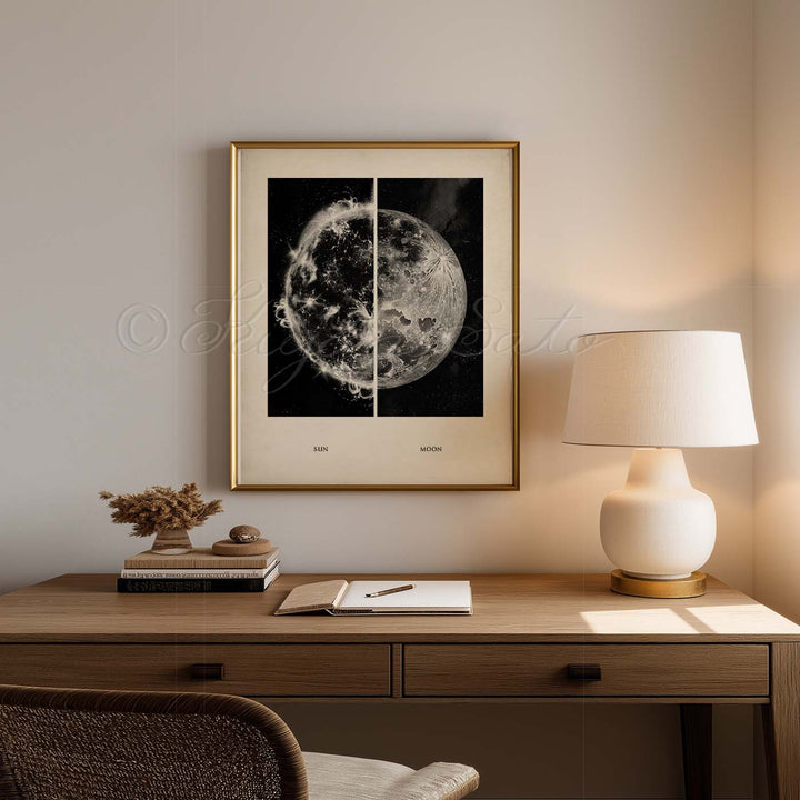 Sun &amp; Moon Vintage style Print